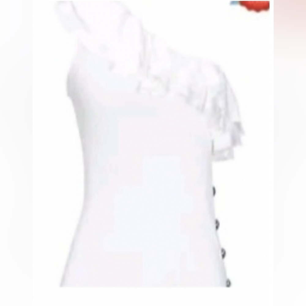 Balmain One-shoulder Ruffled Ribbed-knit Top Size 8 - Picture 11 of 12
